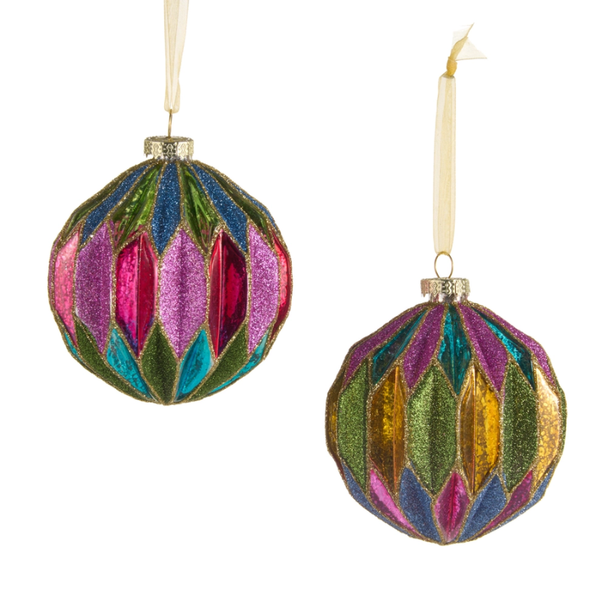 Raz 4" Set of 2 Antiqued Glitter Ball Glass Christmas Ornament 4622927