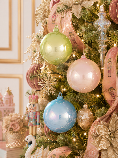 Raz 5" Set of 3 Pearlized Blue, Green and Pink Ball Glass Christmas Ornament 4622929