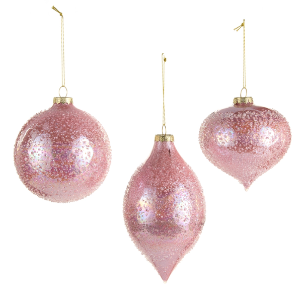 Raz 4" Set of 3 Light Pink Beaded Glass Christmas Ornament 4622965