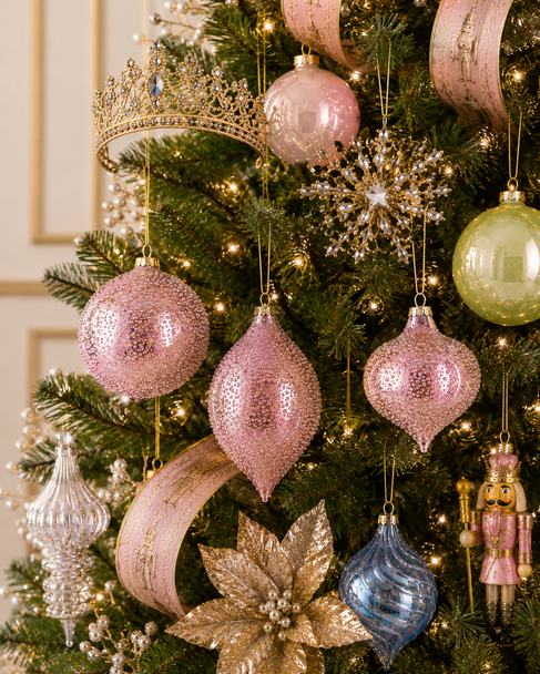 Raz 4" Set of 3 Light Pink Beaded Glass Christmas Ornament 4622965-2