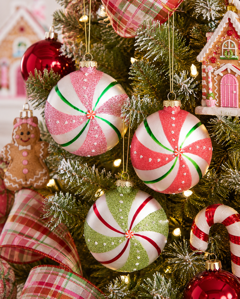 Raz 4" Set of 3 Peppermint Glass Christmas Ornaments 4623069-2