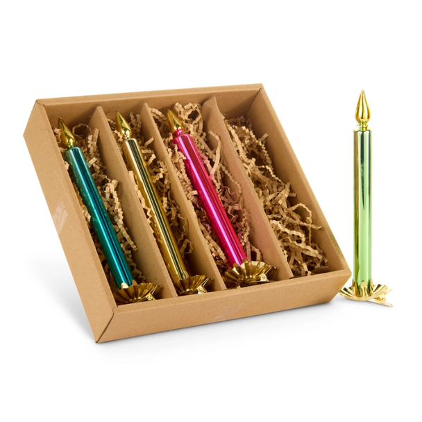 Raz 7" Box of 4 Clip-On Candle Glass Christmas Ornaments 4623093
