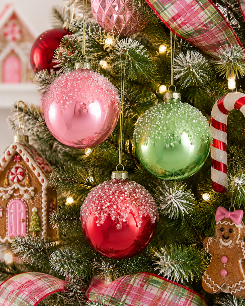 Raz 4" Set of 3 Icing Drizzle Ball Glass Christmas Ornament 4623110-2