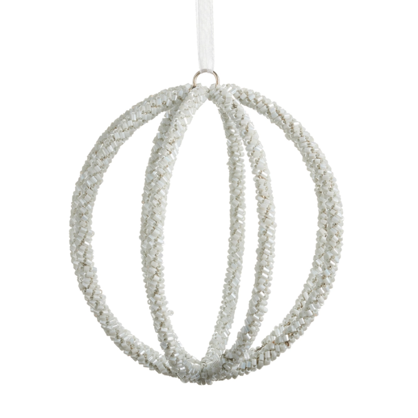 Raz 4" White Beaded Ball Christmas Ornament 4624034