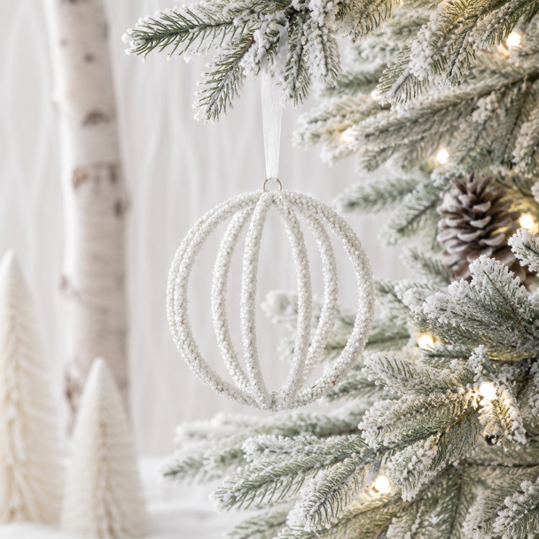 Raz 4" White Beaded Ball Christmas Ornament 4624034-2