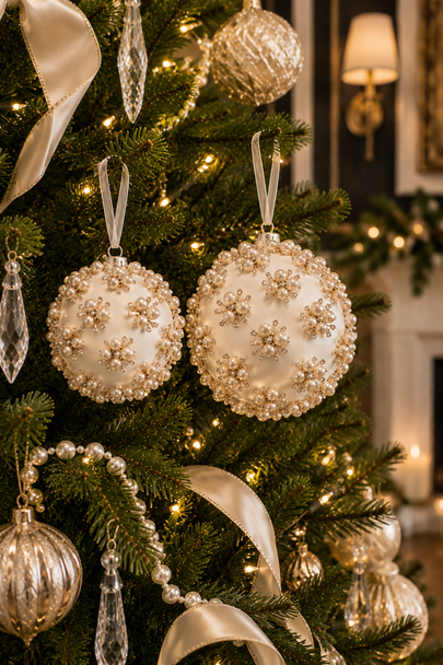Raz 3.5" or 4" Pearl Clustered Ivory Ball Christmas Ornament-8
