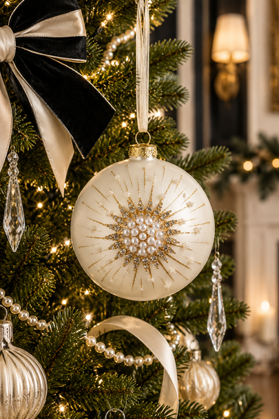 Raz 4.5" Pearl Starburst Ball Glass Christmas Ornament 4624627-2