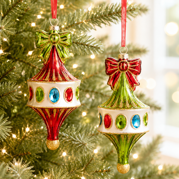 Raz 6" Set of 2 Carousel Top Glass Christmas Ornament 4624633-2