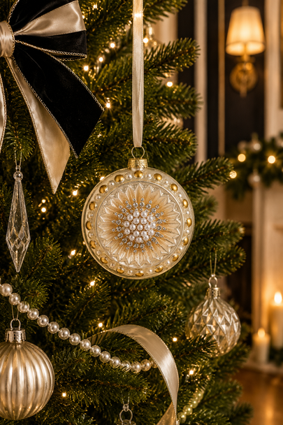 Raz 4" Pearl Medallion Ball Glass Christmas Ornament 4624646-2
