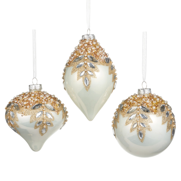 Raz 5" Set of 3 White Gem Encrusted Glass Christmas Ornament 4624651