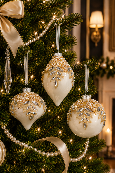 Raz 5" Set of 3 White Gem Encrusted Glass Christmas Ornament 4624651-2
