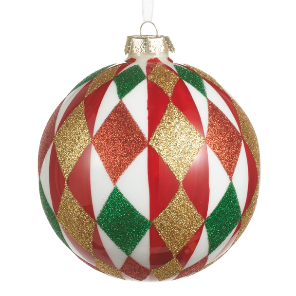Raz 5" Harlequin Pattern Ball Glass Christmas Ornament 4624663 -2