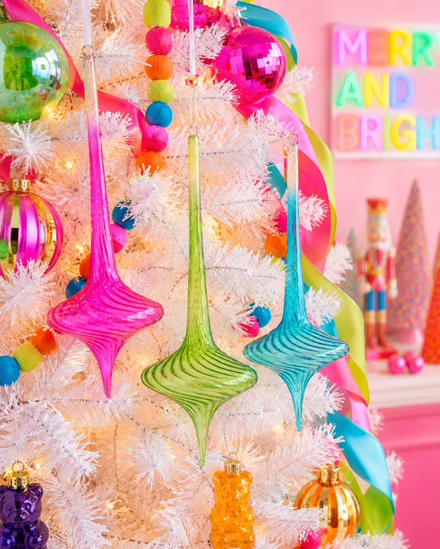 Raz 10" Neon Pink, Green, or Blue Swirl Top Glass Christmas Ornament-6