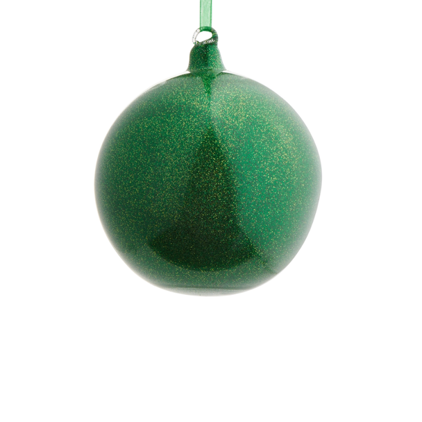 Raz 4" or 5" Green Glitter Ball Glass Christmas Ornament -3