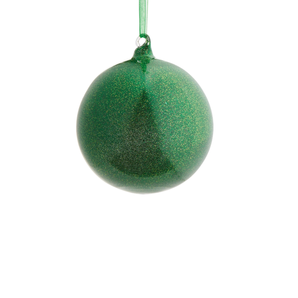 Raz 4" or 5" Green Glitter Ball Glass Christmas Ornament -2