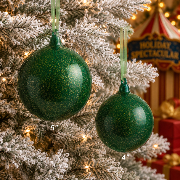 Raz 4" or 5" Green Glitter Ball Glass Christmas Ornament-7