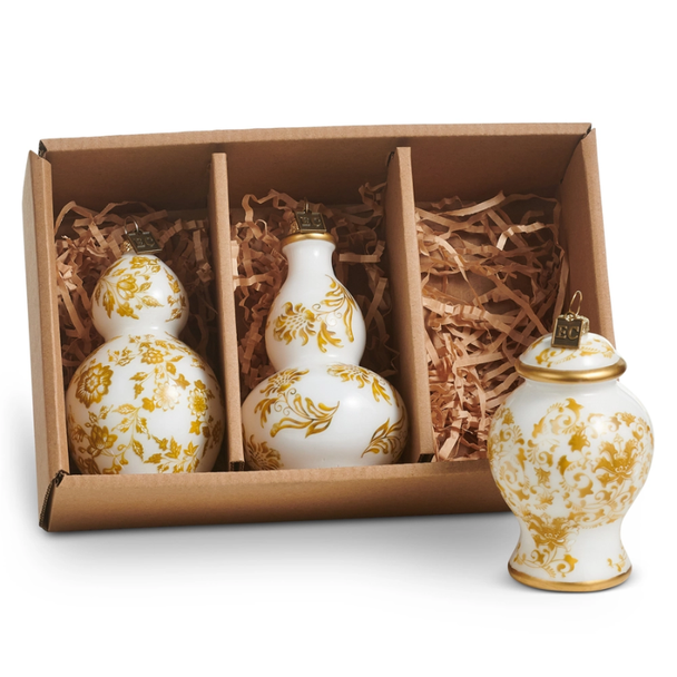 Raz Eric Cortina 4.5" Box Golden Ginger Jar Glass Christmas Ornaments 4624766