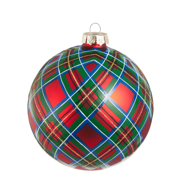 Raz 5" Red Plaid Ball Glass Christmas Ornament 4624800
