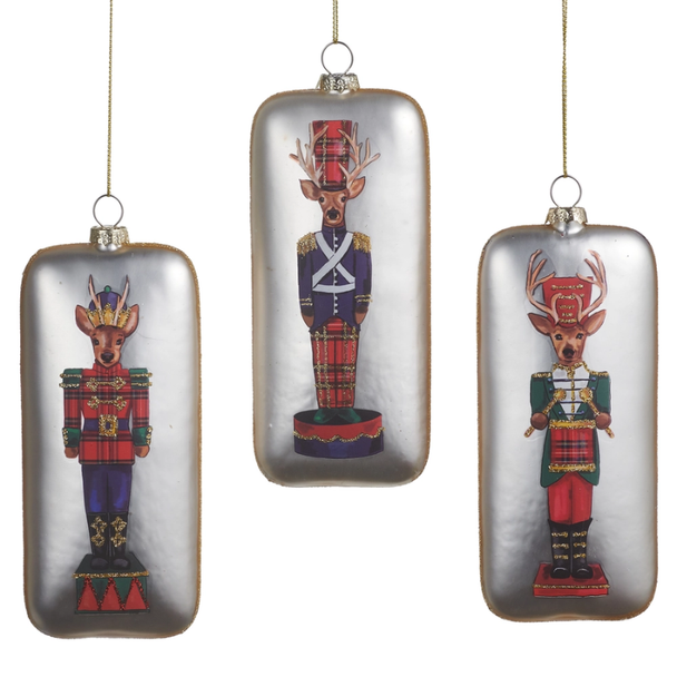 Raz 5.5" Set of 3 Deer Nutcracker Rectangle Glass Christmas Ornament 4624802
