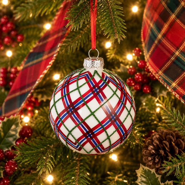 Raz 4" Red and Blue Plaid Glass Christmas Ornament 4624931-2