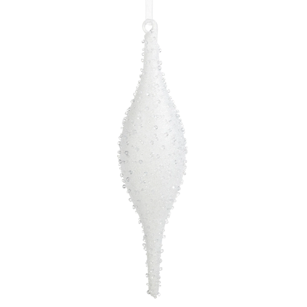 Raz 10.25" White Jeweled Finial Glass Christmas Ornament 4624946