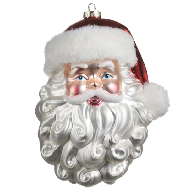 Raz 10" Red Santa Head Glass Christmas Ornament 4624996