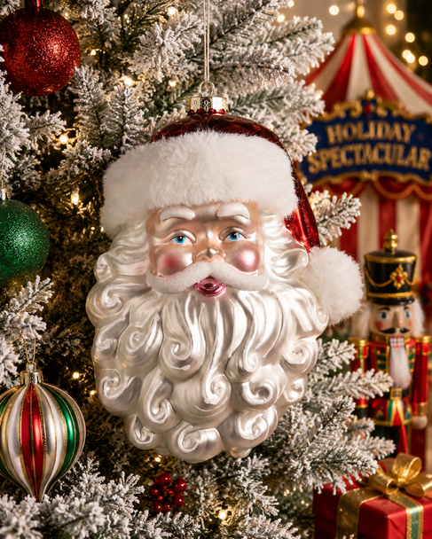 Raz 10" Large Red Santa Head Glass Christmas Ornament 4624996