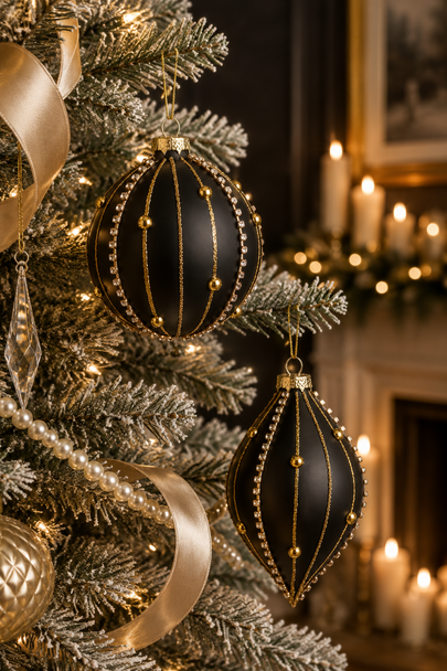 Raz 4" Gold Embellished Black Matte Glass Christmas Ornament 4625018-2