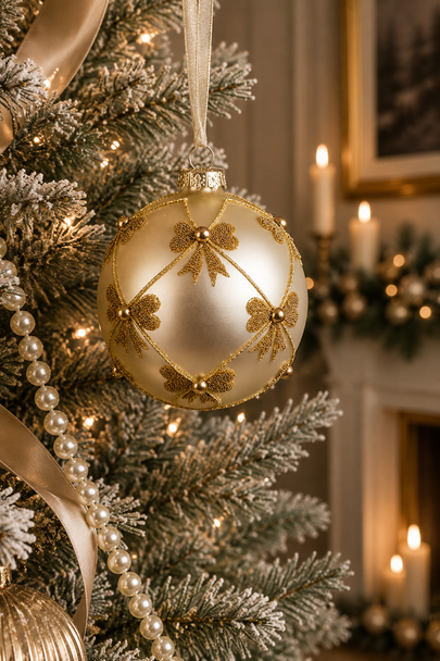 Raz 5" Gold Bow Ball Glass Christmas Ornament 4625022-2