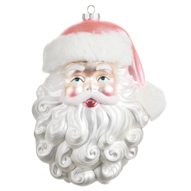 Raz 10" Pink Santa Head Glass Christmas Ornament 4625030