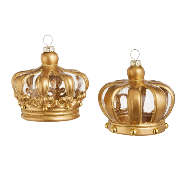 Raz 3.5" Set of 2 Crown Glass Christmas Ornament 4625053
