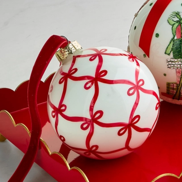 Raz 4" Red Bow Trellis Glass Christmas Ornament 4625063