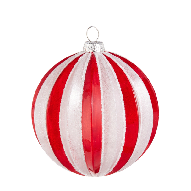 Raz 4" Red and White Stripe Ball Glass Christmas Ornament 4625066 