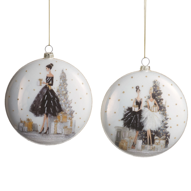 4.75" Set of 2 Moonlit Gala Disc Glass Christmas Ornament 4625277