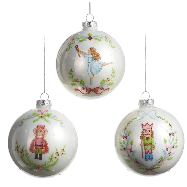 Raz 4" Set of 3 Nutcracker Suite Ball Glass Christmas Ornament 4625279