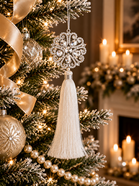 Raz 7.5" Round Brooch Top Tassel Christmas Ornament 4627306-2