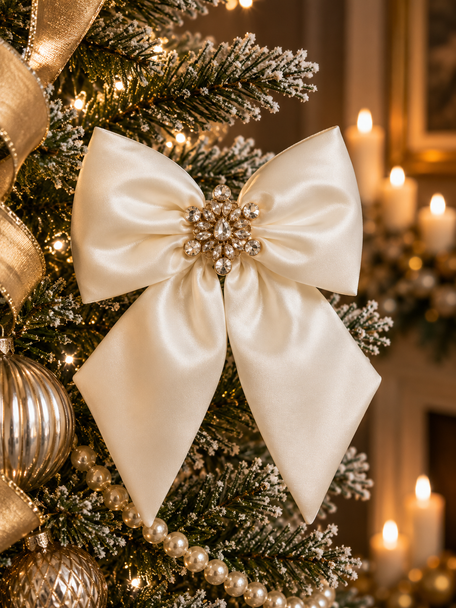 Raz 11" Ivory Satin Bottle Bow with Jewels Christmas Ornament 4627861-2