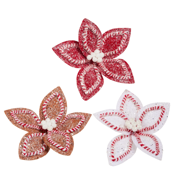 Raz 10.5" Gingerbread and Peppermint Clip-On Poinsettia Christmas Ornament 4631100 -2