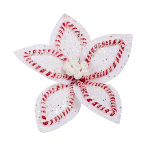 Raz 10.5" Gingerbread and Peppermint Clip-On Poinsettia Christmas Ornament 4631100