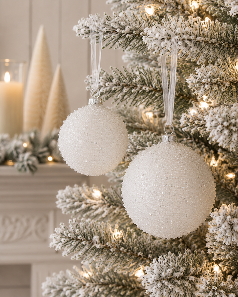 Raz 5" or 8" White Pearl Ball Christmas Ornament-5