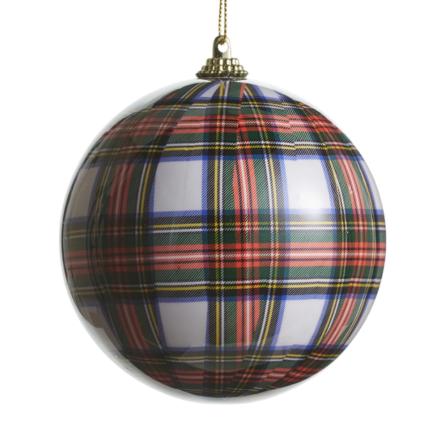 Raz 4" or 6" White Plaid Ball Christmas Ornament -2