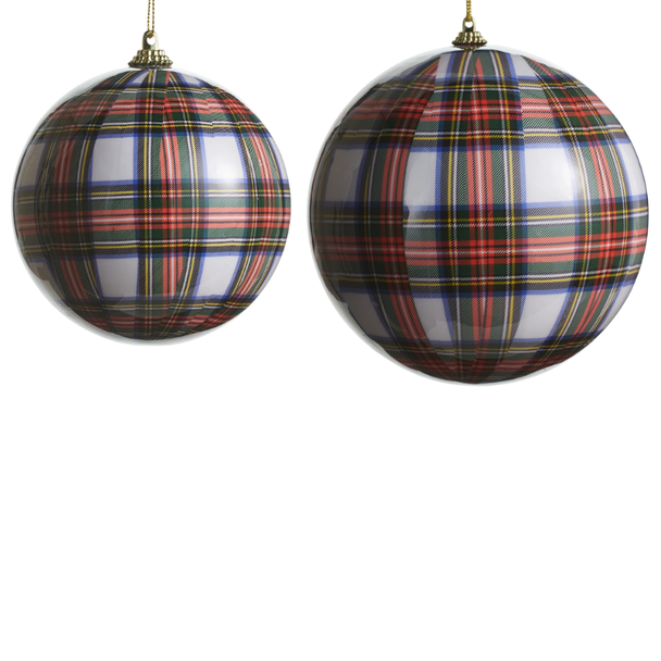 Raz 4" or 6" White Plaid Ball Christmas Ornament