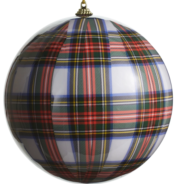 Raz 4" or 6" White Plaid Ball Christmas Ornament -3