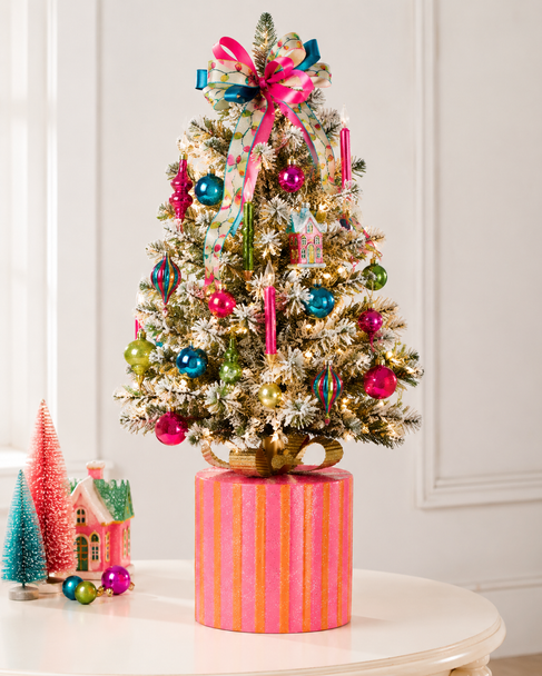 Raz 17" Pink Stiped Package Christmas Tree Stand 4650822-2