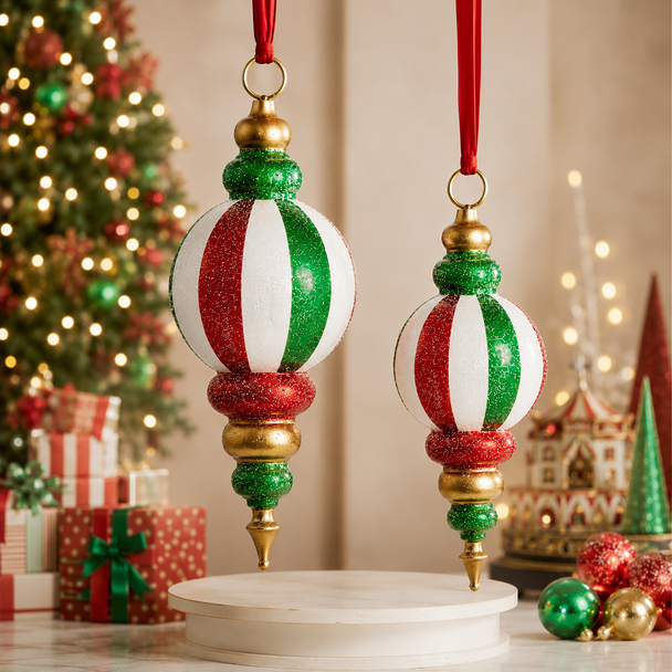 Raz Large 17" or 21.5" Red, Green and White Finial Christmas Ornament-10