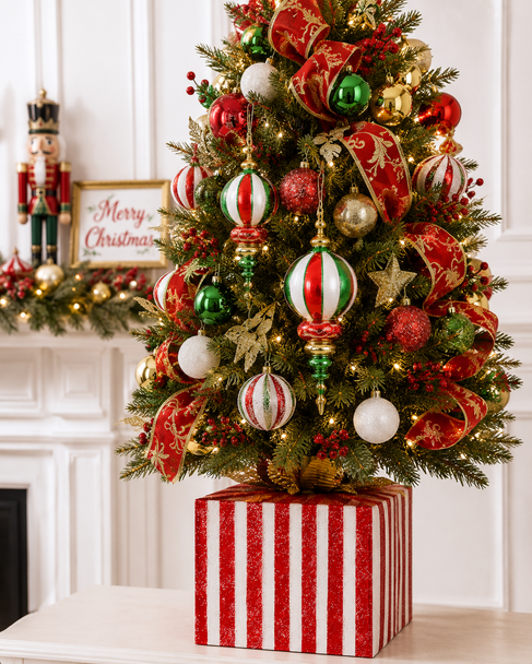 Raz 17" Red and White Gift Package Christmas Tree Stand 4650829-2