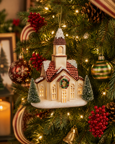 Raz 7.5" Large Church Glass Christmas Ornament 4652857-2
