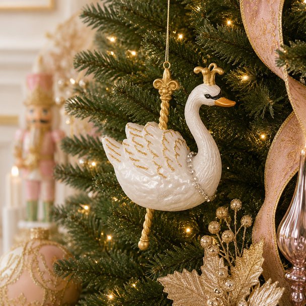 Raz 6" White Swan Glass Christmas Ornament 4652864-2
