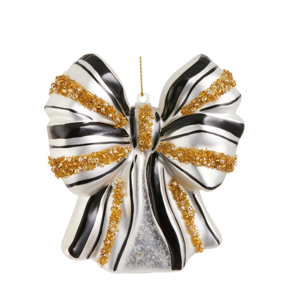 Raz 4.25" Black and Gold Sequin Bow Glass Christmas Ornament 4652886