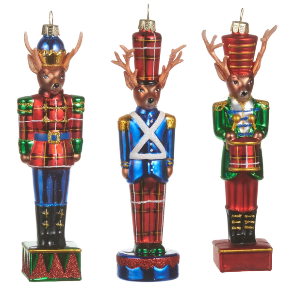 Raz 6.5" Set of 3 Deer Nutcracker Glass Christmas Ornament 4652912